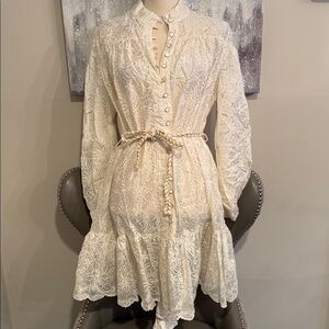 Elegant Cream Eyelet Lace Button-Down dress